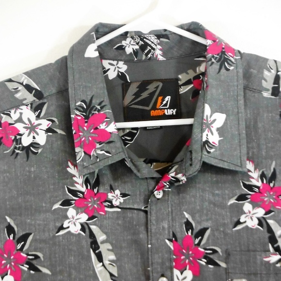 NWT Amplify Mens Gray Floral Hawaiian Shirt - XXL - Picture 2 of 8